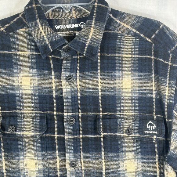 Wolverine Shirt Mens XL Heavyweight Blue Plaid Cut Short‎ Sleeve Raw Button Up - Picture 11 of 14